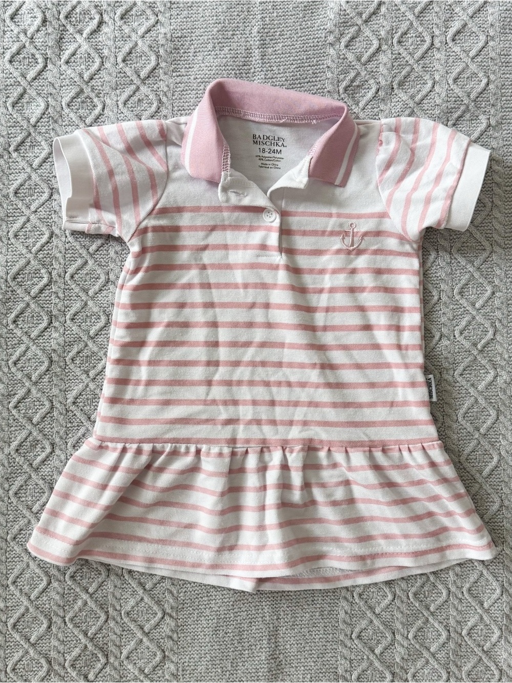 Badgley Mischka Pink and White Striped Drop Waist Polo Dress